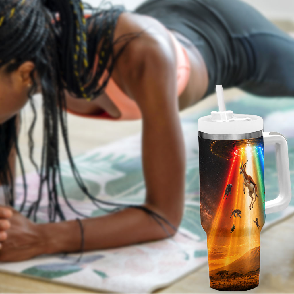 South Africa Safari UFO Tumbler With Handle African Wildlife Sci-Fi Galaxy Space And Mandela