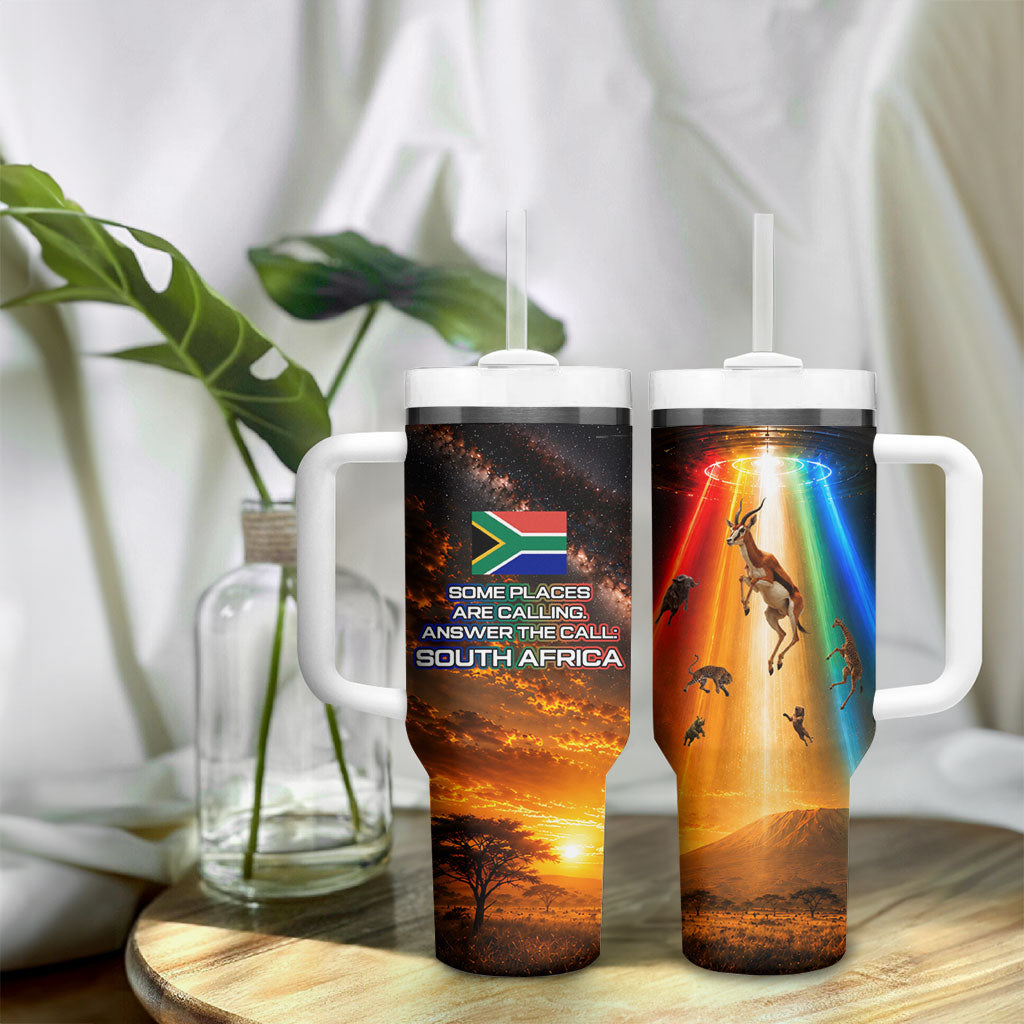 South Africa Safari UFO Tumbler With Handle African Wildlife Sci-Fi Galaxy Space And Mandela