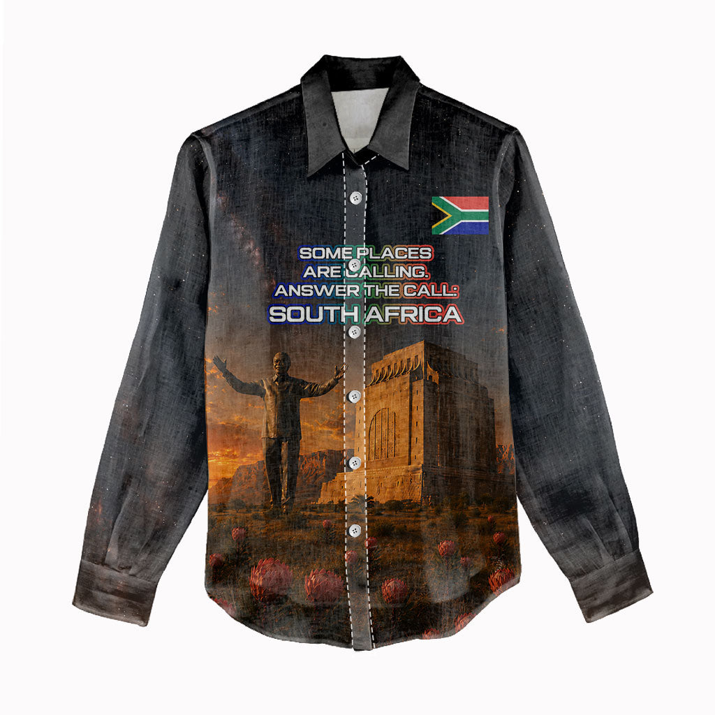 South Africa Safari UFO Women Casual Shirt African Wildlife Sci-Fi Galaxy Space And Mandela