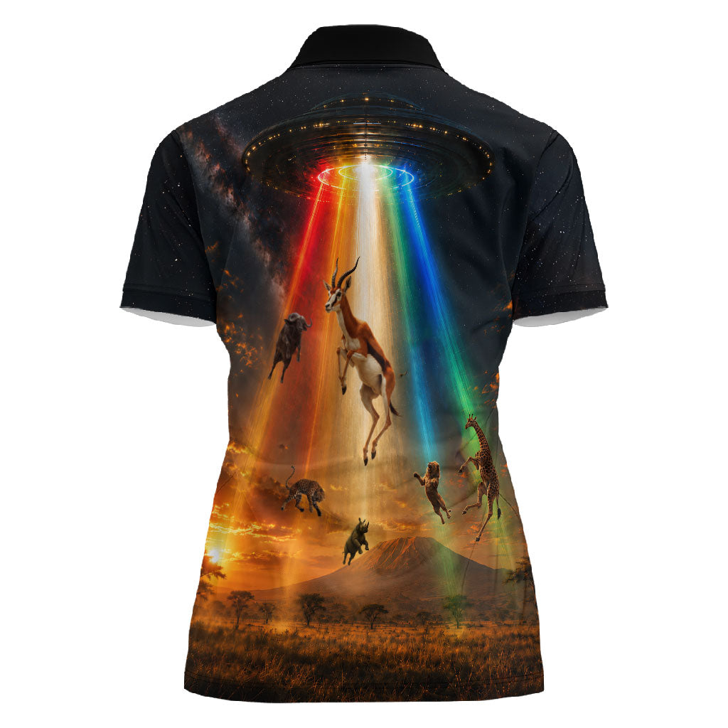 South Africa Safari UFO Women Polo Shirt African Wildlife Sci-Fi Galaxy Space And Mandela