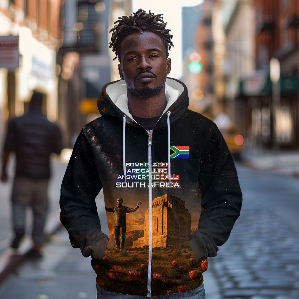 South Africa Safari UFO Zip Hoodie African Wildlife Sci-Fi Galaxy Space And Mandela
