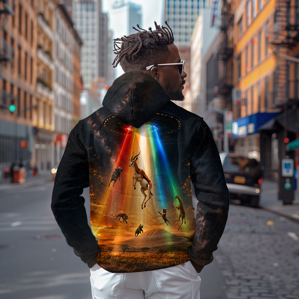South Africa Safari UFO Zip Hoodie African Wildlife Sci-Fi Galaxy Space And Mandela
