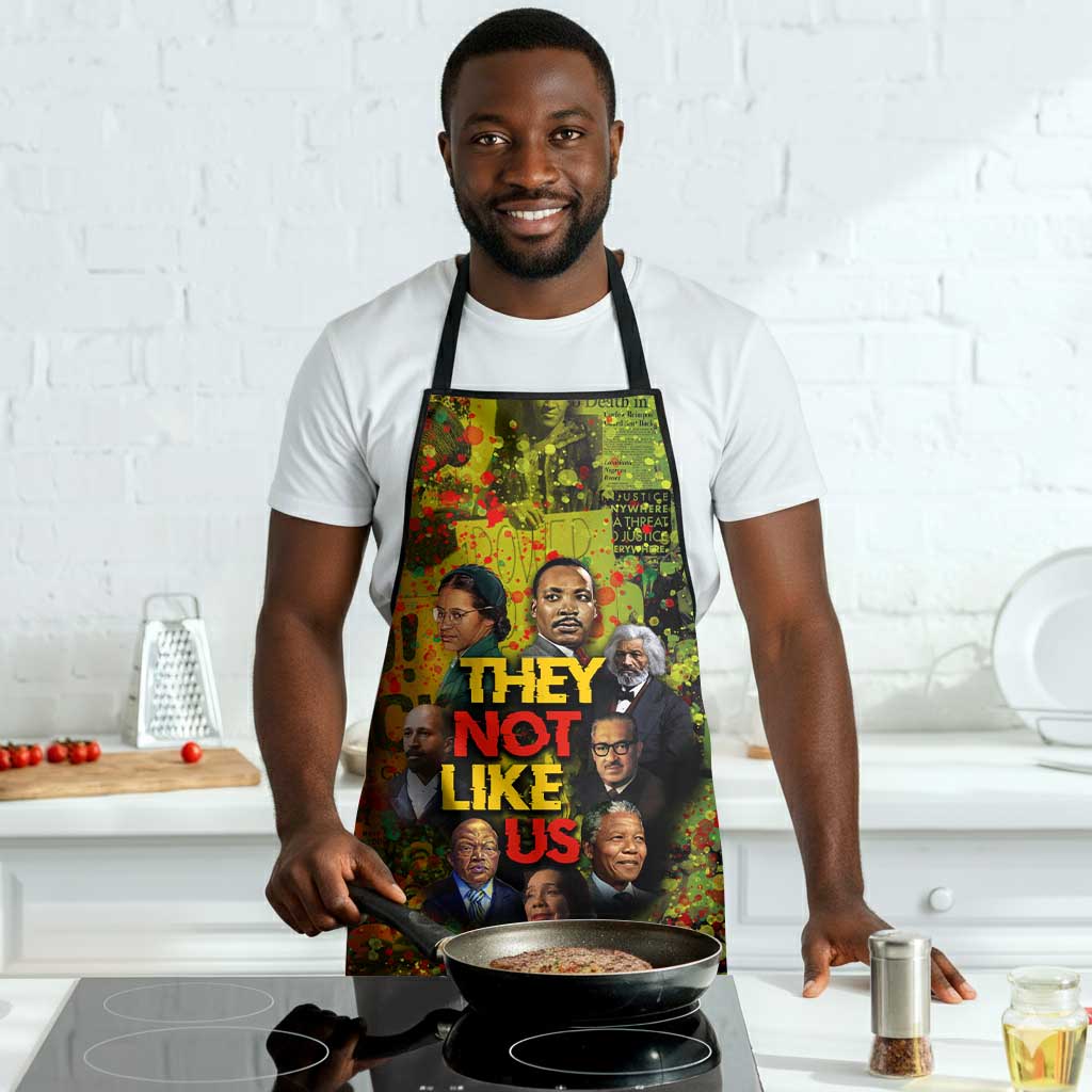 Black History Portrait Collage Apron Africa Empowering They Not Like Us Quote in Grunge Paint - African Pride