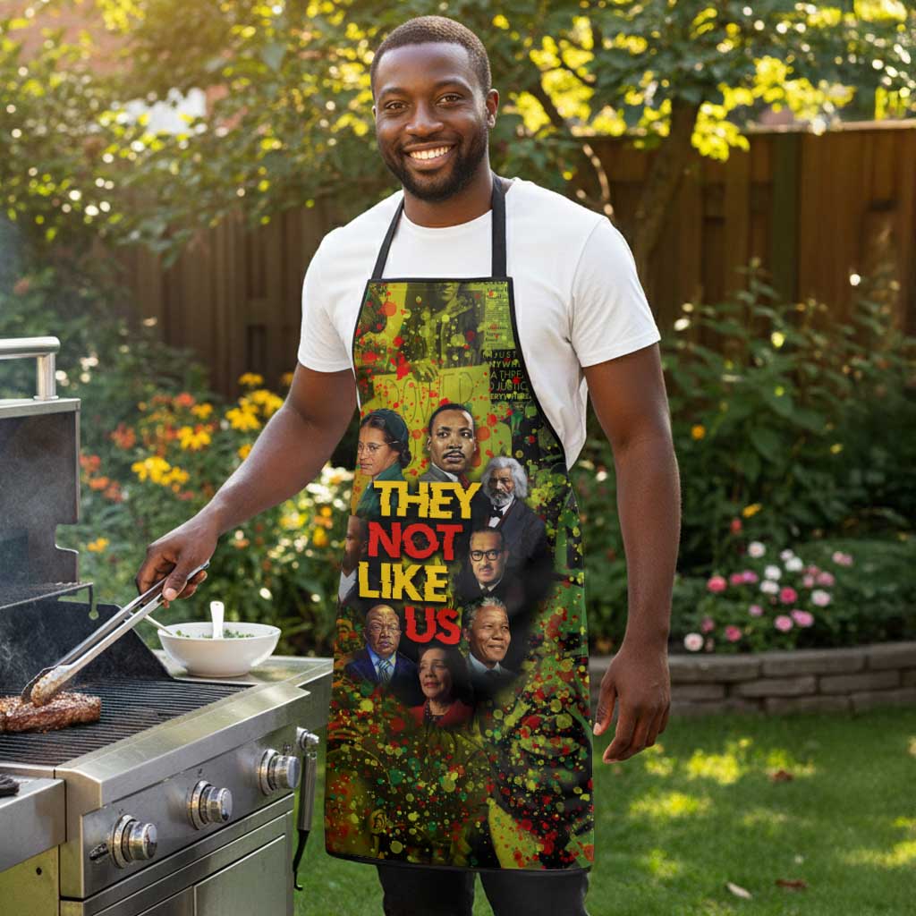 Black History Portrait Collage Apron Africa Empowering They Not Like Us Quote in Grunge Paint - African Pride
