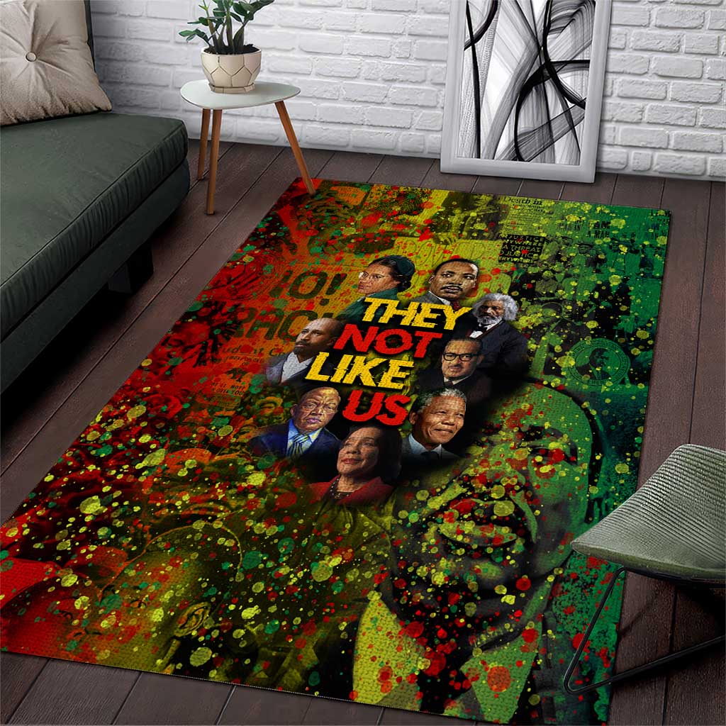 Black History Portrait Collage Area Rug Africa Empowering They Not Like Us Quote in Grunge Paint - African Pride