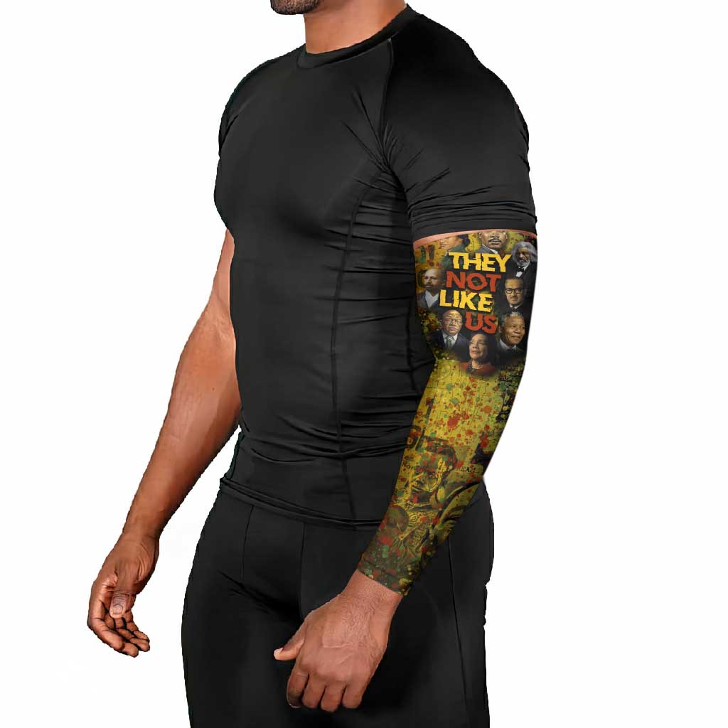 Black History Portrait Collage Arm Sleeves Africa Empowering They Not Like Us Quote in Grunge Paint - African Pride