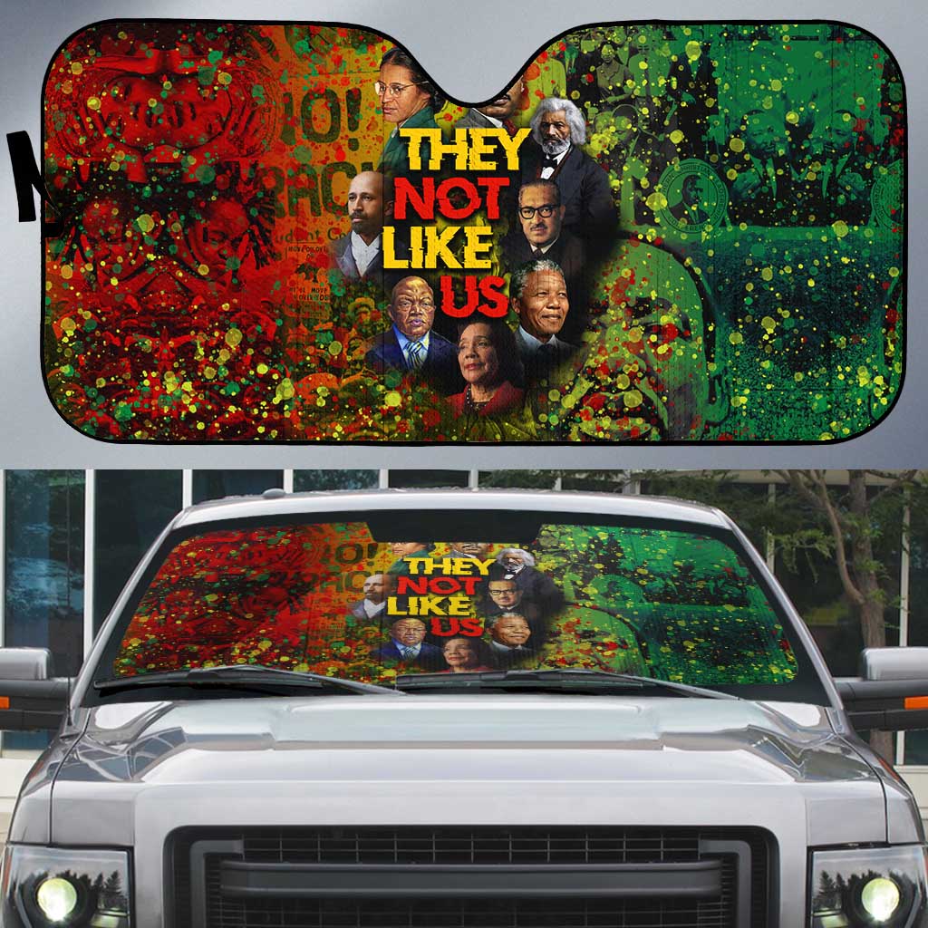 Black History Portrait Collage Auto Sun Shade Africa Empowering They Not Like Us Quote in Grunge Paint - African Pride