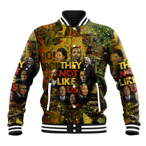 Black History Portrait Collage Baseball Jacket Africa Empowering They Not Like Us Quote in Grunge Paint - African Pride