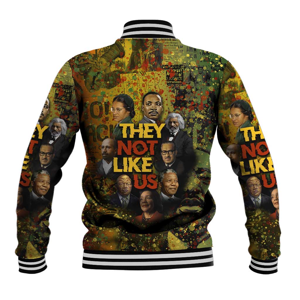 Black History Portrait Collage Baseball Jacket Africa Empowering They Not Like Us Quote in Grunge Paint - African Pride