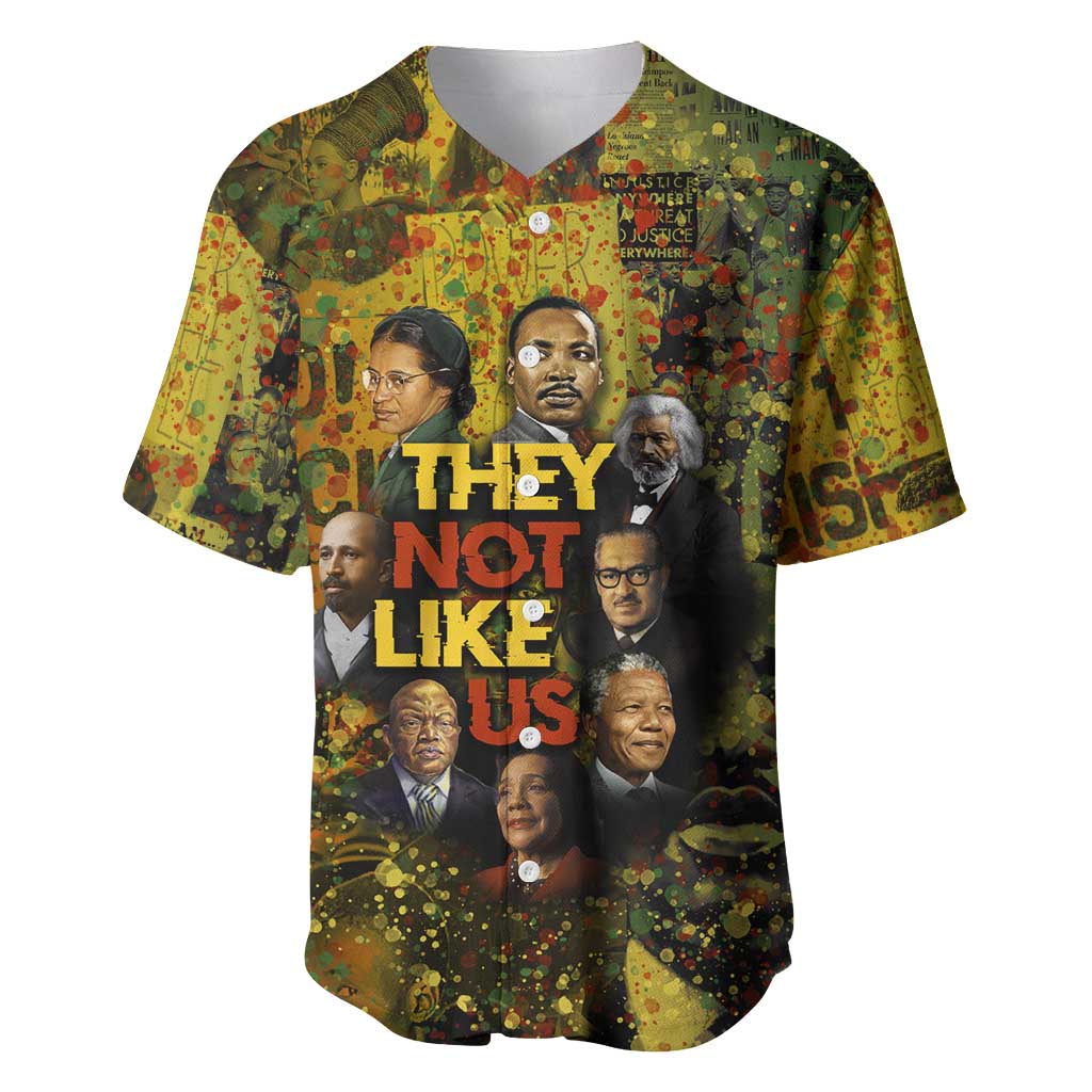 Black History Portrait Collage Baseball Jersey Africa Empowering They Not Like Us Quote in Grunge Paint - African Pride