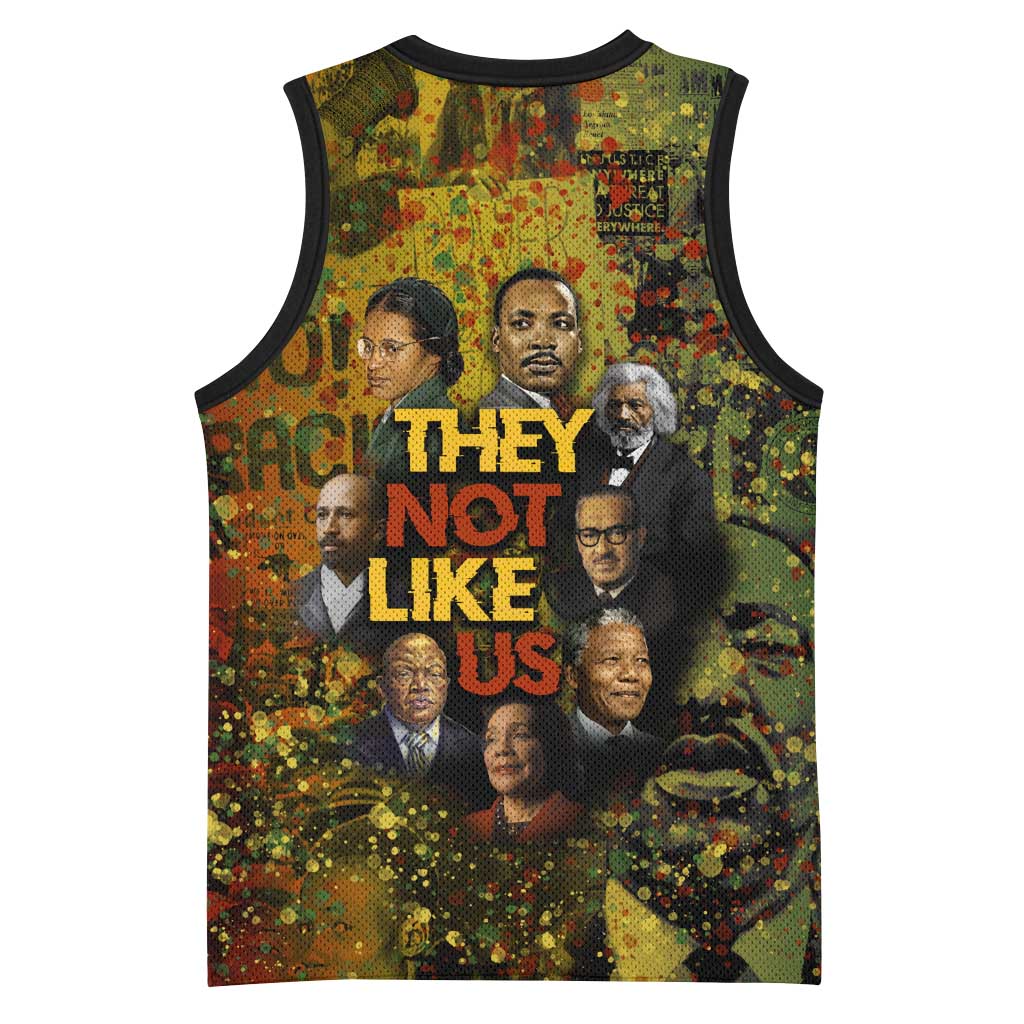Black History Portrait Collage Basketball Jersey Africa Empowering They Not Like Us Quote in Grunge Paint - African Pride