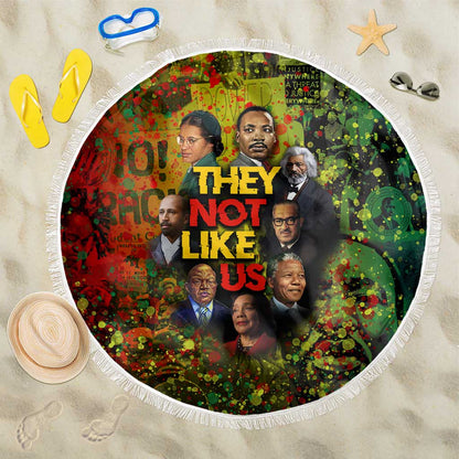 Black History Portrait Collage Beach Blanket Africa Empowering They Not Like Us Quote in Grunge Paint - African Pride