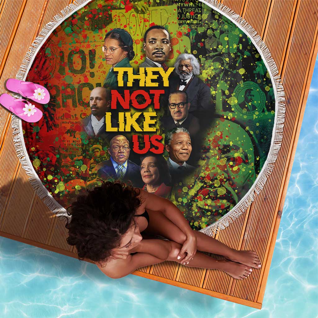 Black History Portrait Collage Beach Blanket Africa Empowering They Not Like Us Quote in Grunge Paint - African Pride