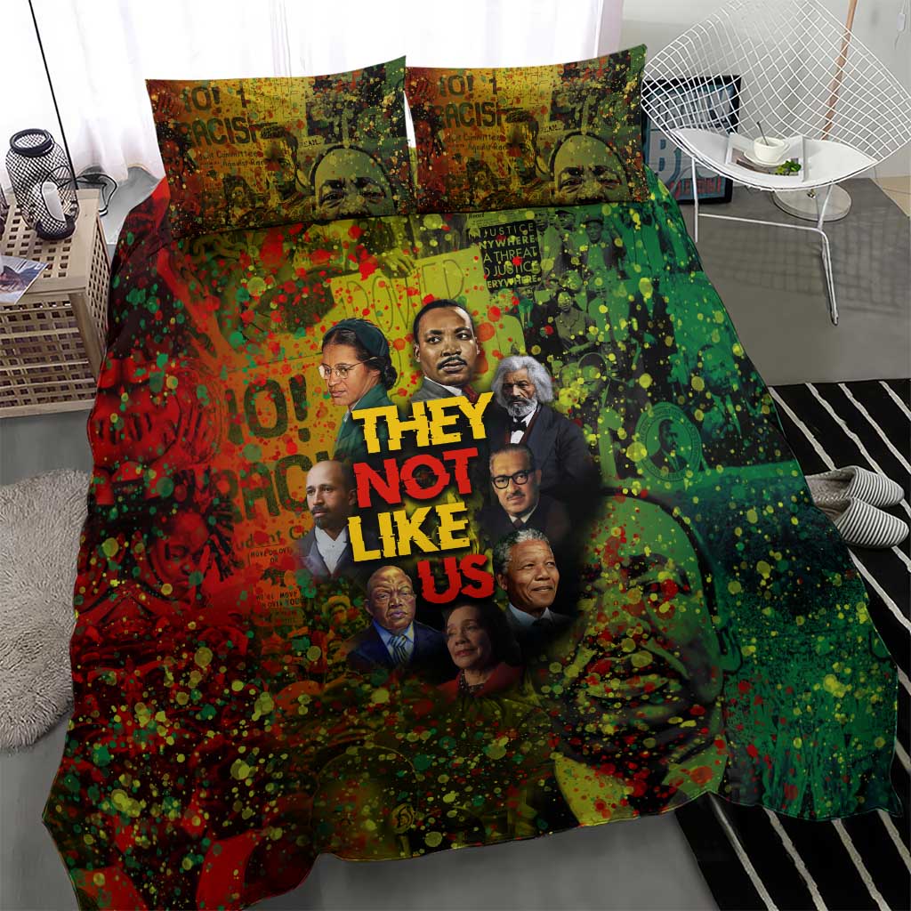 Black History Portrait Collage Bedding Set Africa Empowering They Not Like Us Quote in Grunge Paint - African Pride