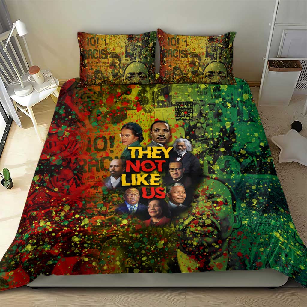 Black History Portrait Collage Bedding Set Africa Empowering They Not Like Us Quote in Grunge Paint - African Pride