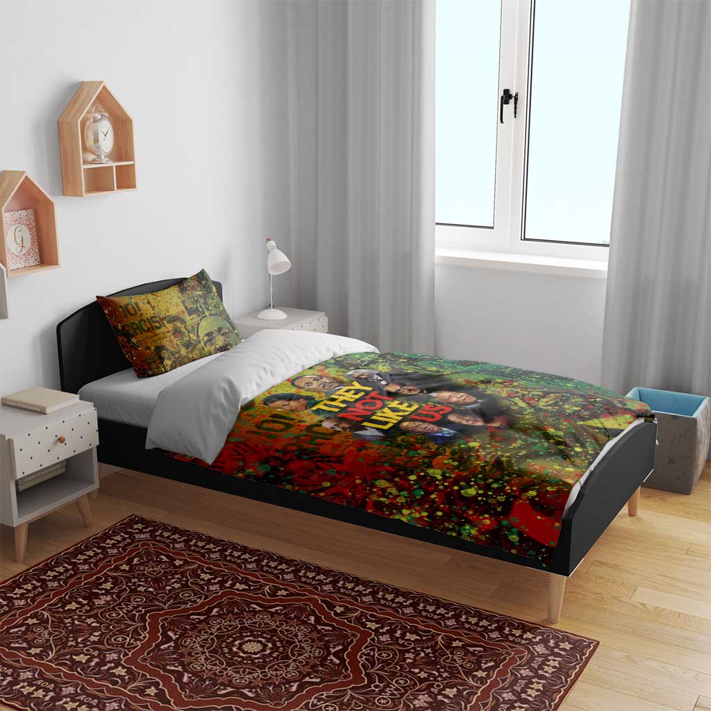 Black History Portrait Collage Bedding Set Africa Empowering They Not Like Us Quote in Grunge Paint - African Pride
