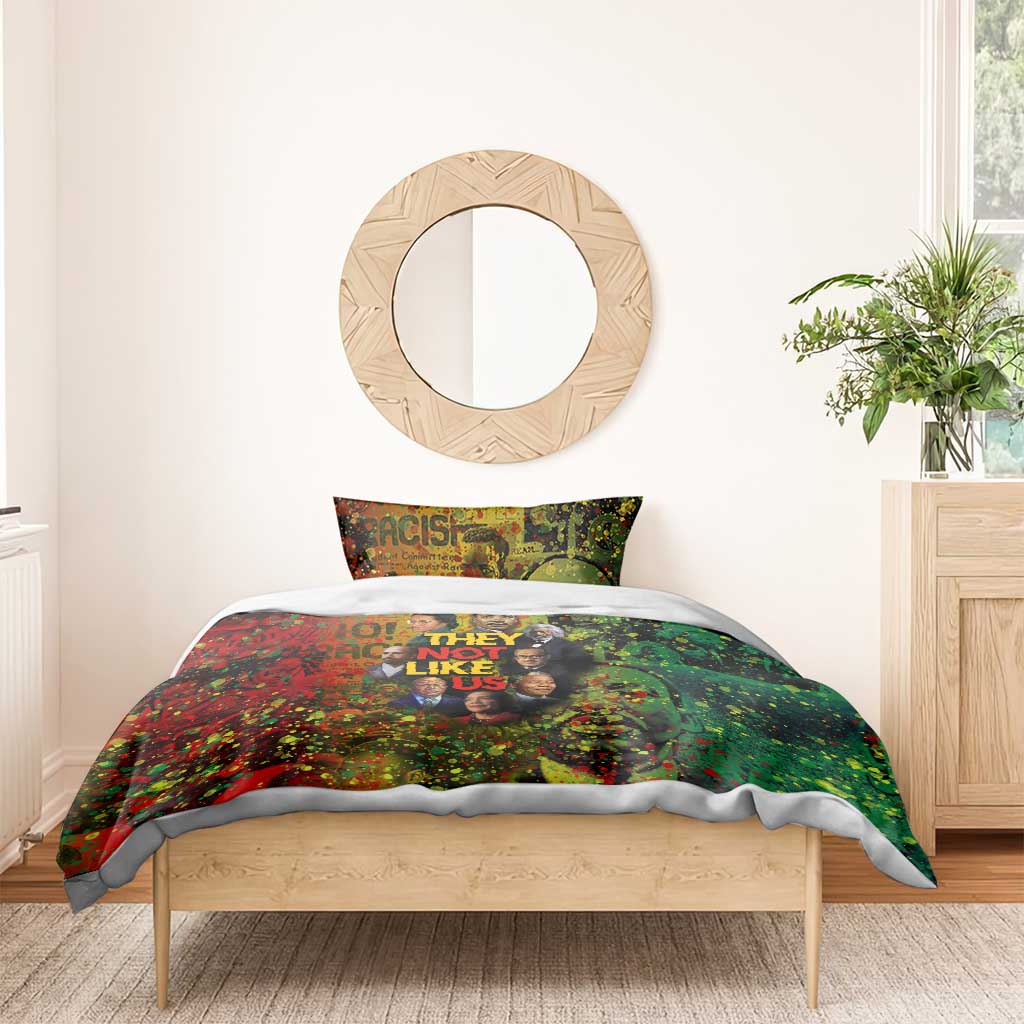 Black History Portrait Collage Bedding Set Africa Empowering They Not Like Us Quote in Grunge Paint - African Pride