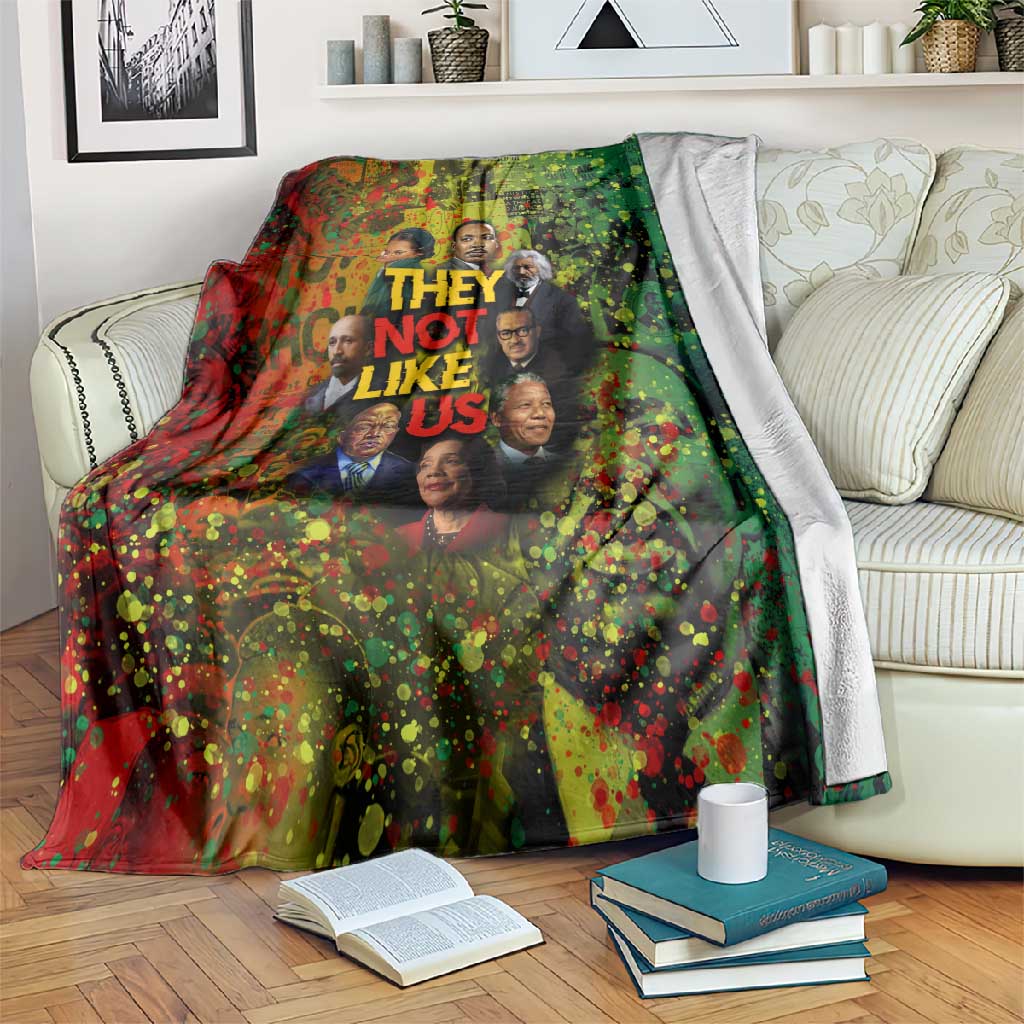 Black History Portrait Collage Blanket Africa Empowering They Not Like Us Quote in Grunge Paint - African Pride