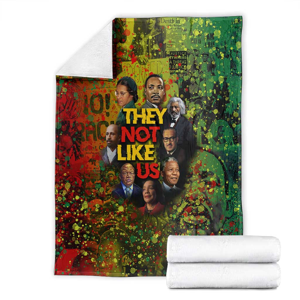 Black History Portrait Collage Blanket Africa Empowering They Not Like Us Quote in Grunge Paint - African Pride
