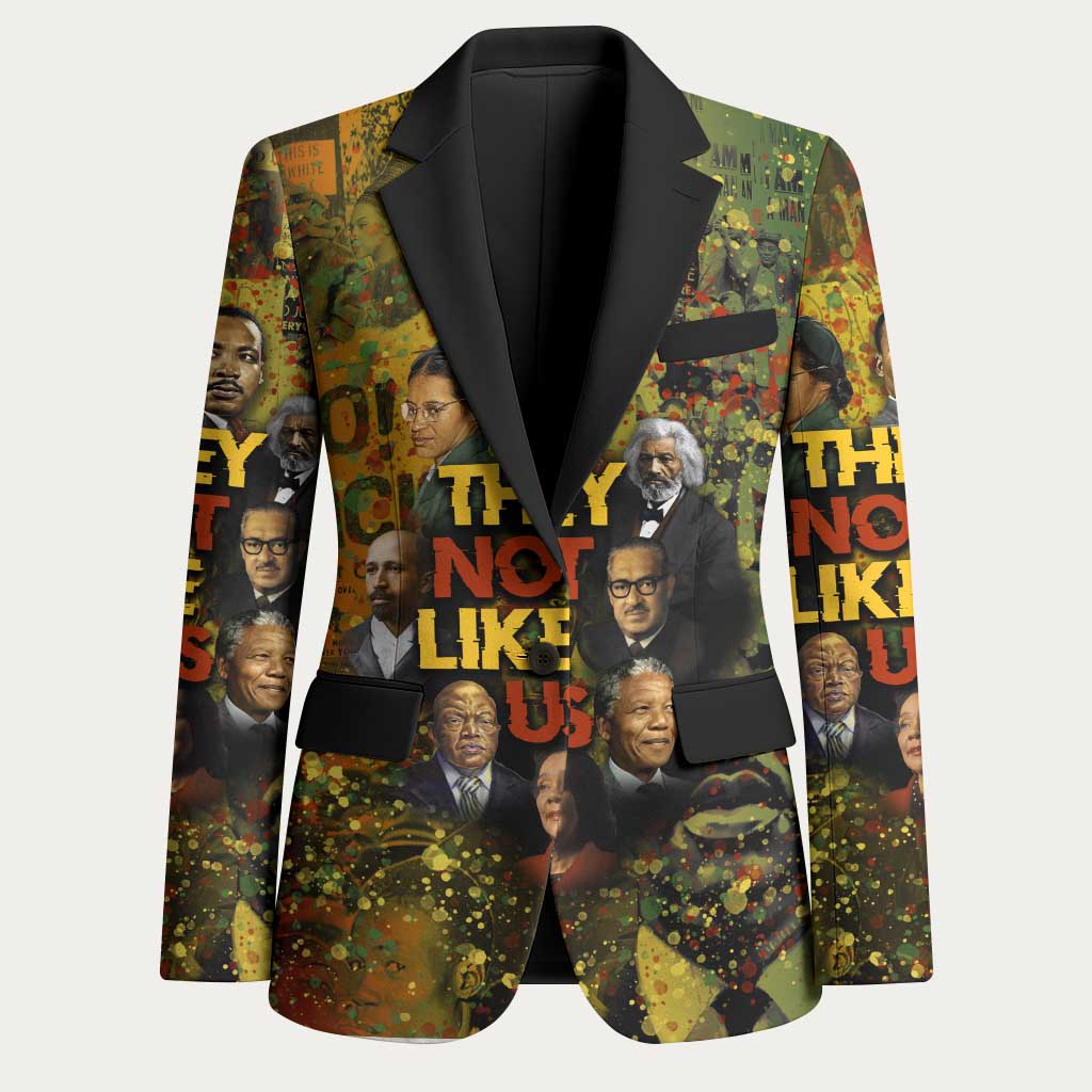 Black History Portrait Collage Blazer Africa Empowering They Not Like Us Quote in Grunge Paint - African Pride