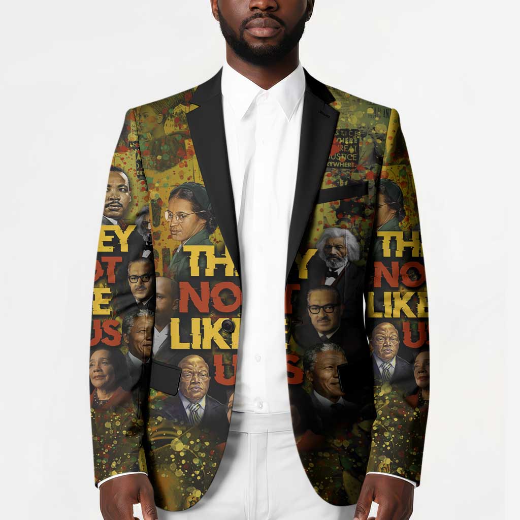 Black History Portrait Collage Blazer Africa Empowering They Not Like Us Quote in Grunge Paint - African Pride