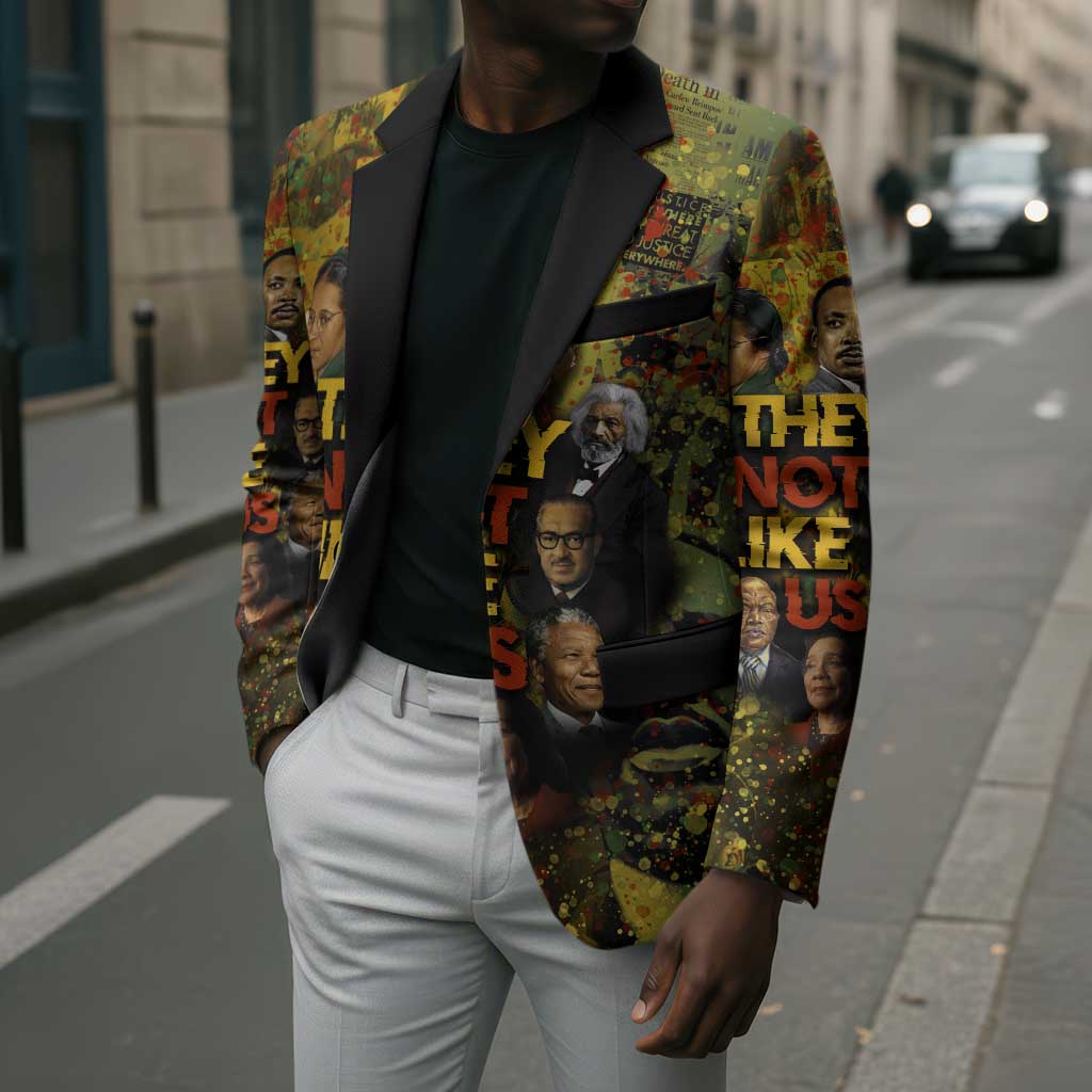 Black History Portrait Collage Blazer Africa Empowering They Not Like Us Quote in Grunge Paint - African Pride