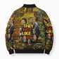 Black History Portrait Collage Bomber Puffer Jacket Africa Empowering They Not Like Us Quote in Grunge Paint - African Pride