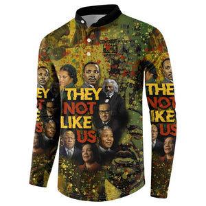 Black History Portrait Collage Button Sweatshirt Africa Empowering They Not Like Us Quote in Grunge Paint