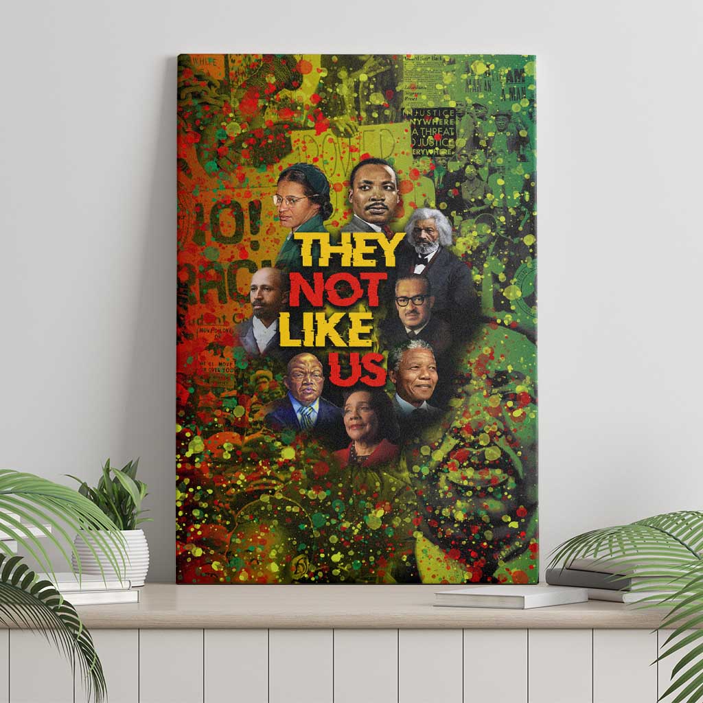 Black History Portrait Collage Canvas Wall Art Africa Empowering They Not Like Us Quote in Grunge Paint - African Pride