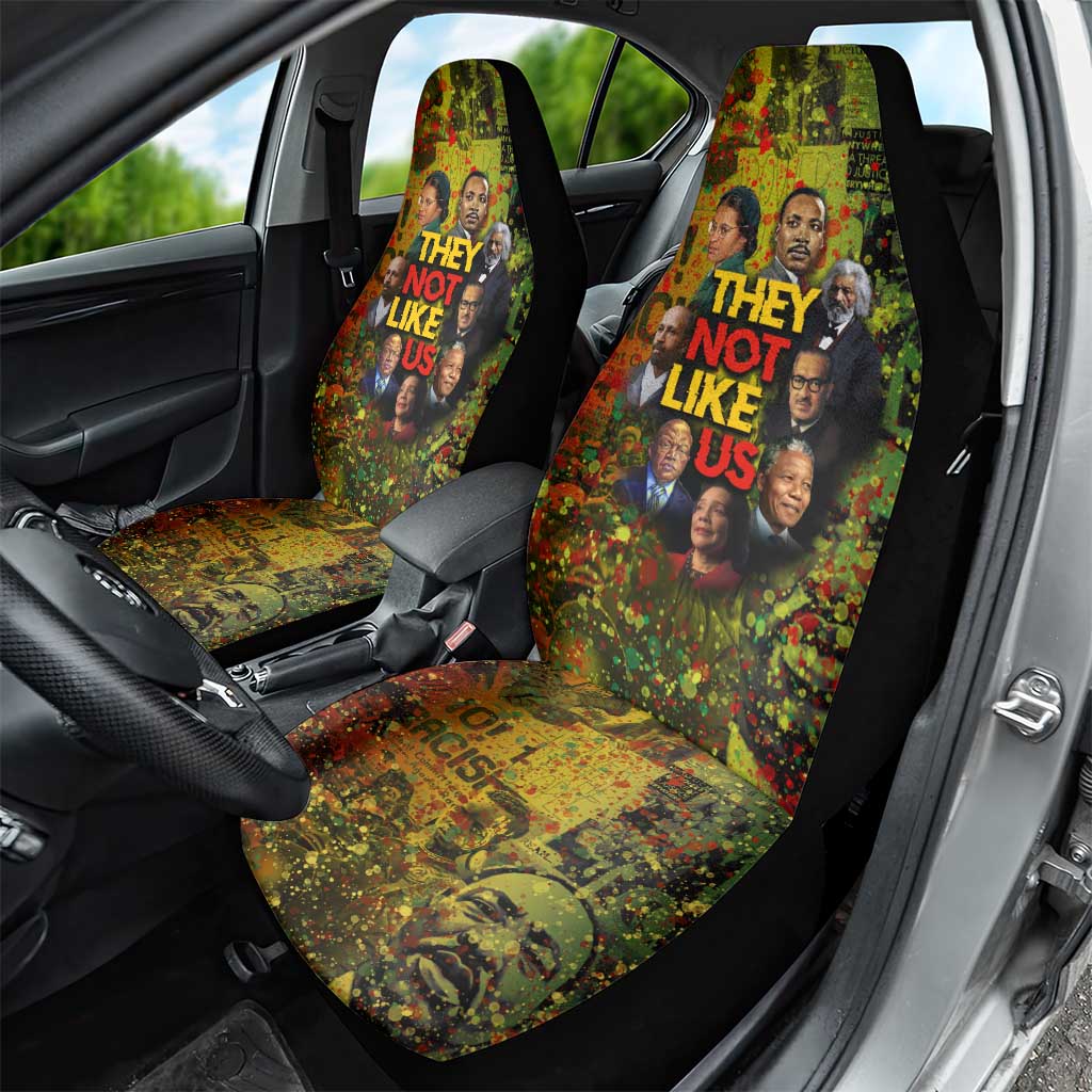 Black History Portrait Collage Car Seat Cover Africa Empowering They Not Like Us Quote in Grunge Paint - African Pride