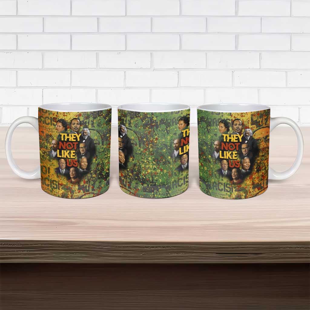 Black History Portrait Collage Ceramic Mug Africa Empowering They Not Like Us Quote in Grunge Paint - African Pride