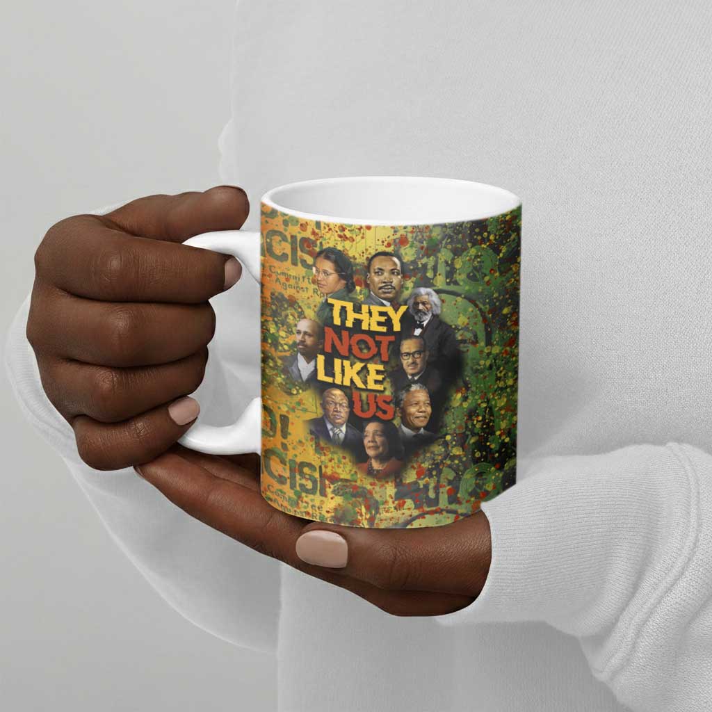 Black History Portrait Collage Ceramic Mug Africa Empowering They Not Like Us Quote in Grunge Paint - African Pride
