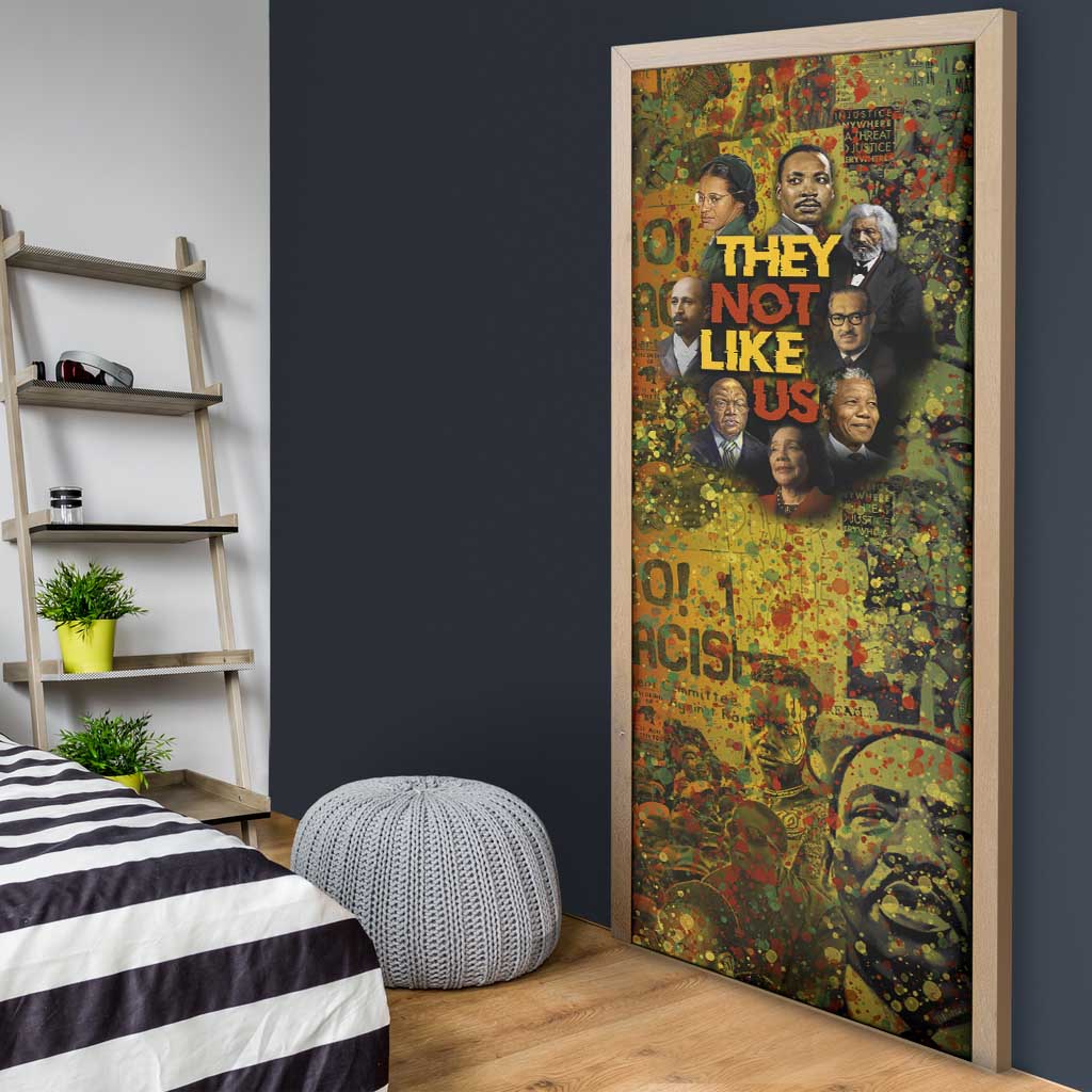 Black History Portrait Collage Door Cover Africa Empowering They Not Like Us Quote in Grunge Paint - African Pride
