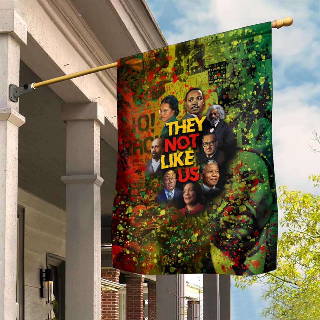 Black History Portrait Collage Garden Flag Africa Empowering They Not Like Us Quote in Grunge Paint - African Pride