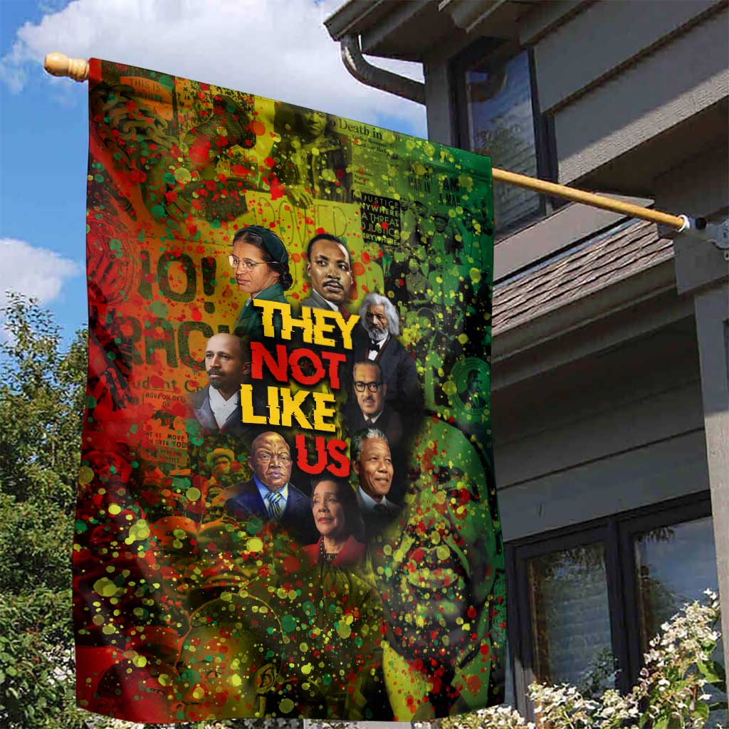 Black History Portrait Collage Garden Flag Africa Empowering They Not Like Us Quote in Grunge Paint - African Pride