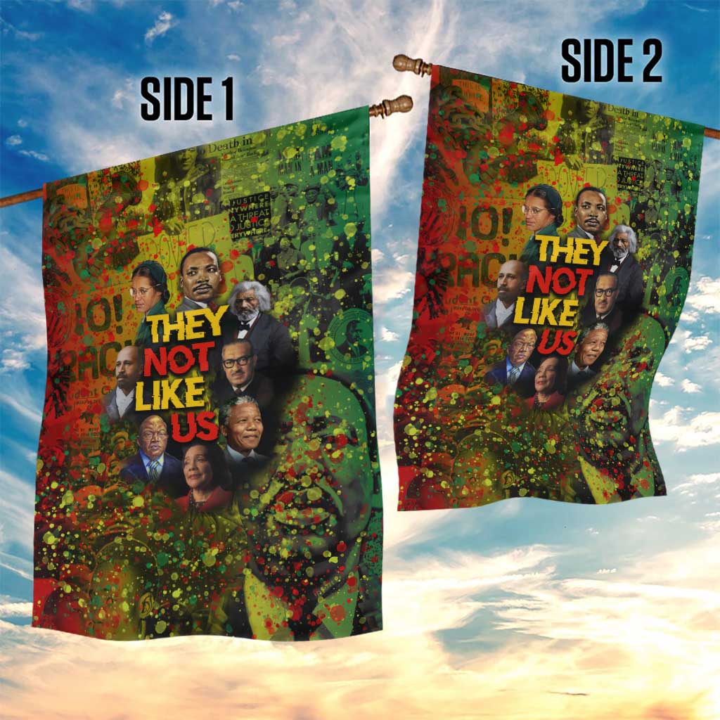 Black History Portrait Collage Garden Flag Africa Empowering They Not Like Us Quote in Grunge Paint - African Pride