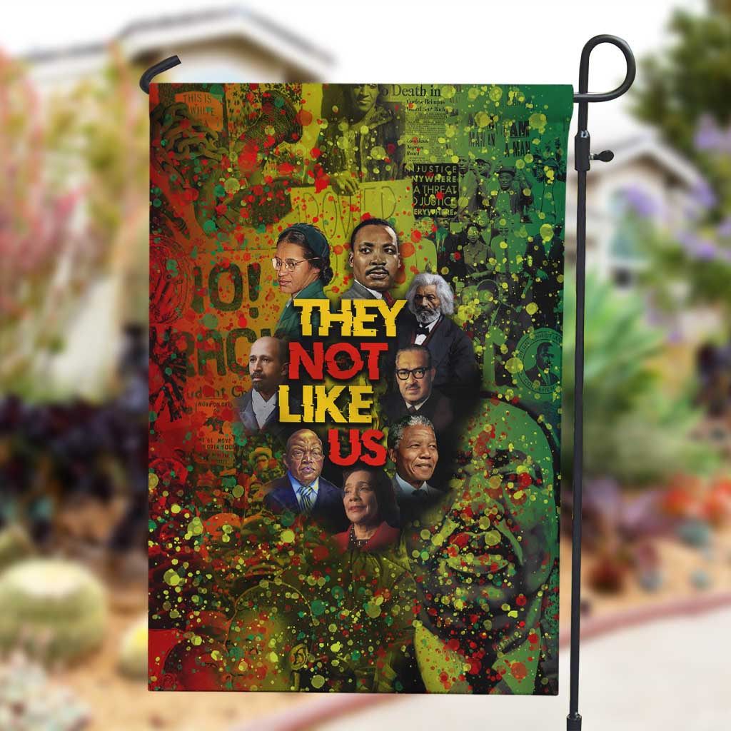Black History Portrait Collage Garden Flag Africa Empowering They Not Like Us Quote in Grunge Paint - African Pride