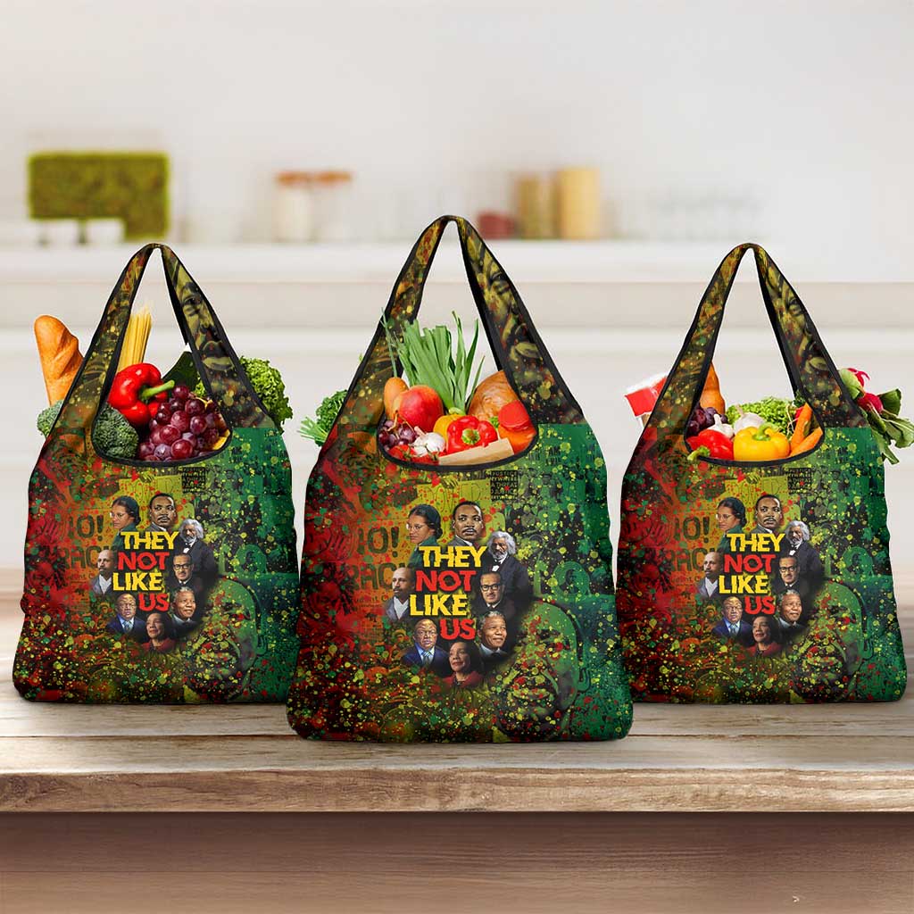 Black History Portrait Collage Grocery Bag Africa Empowering They Not Like Us Quote in Grunge Paint - African Pride