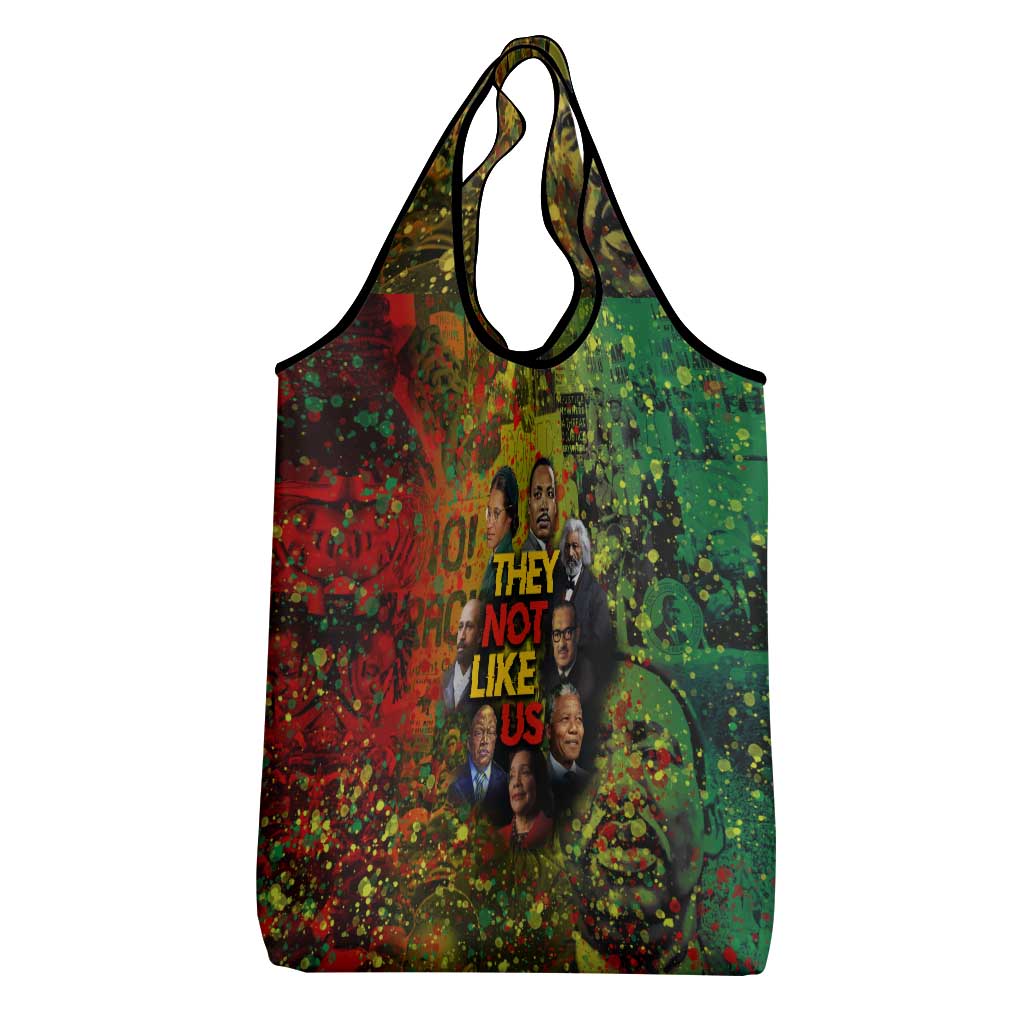 Black History Portrait Collage Grocery Bag Africa Empowering They Not Like Us Quote in Grunge Paint - African Pride