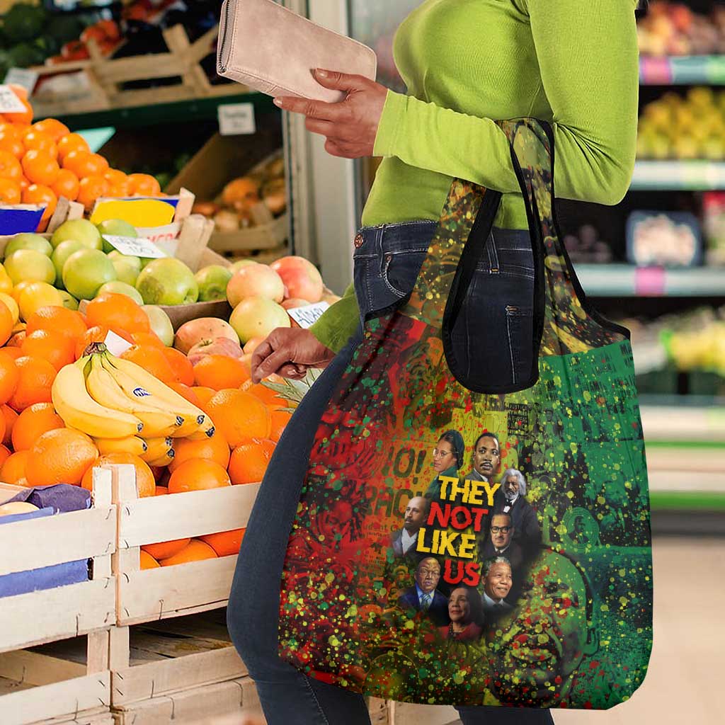 Black History Portrait Collage Grocery Bag Africa Empowering They Not Like Us Quote in Grunge Paint - African Pride