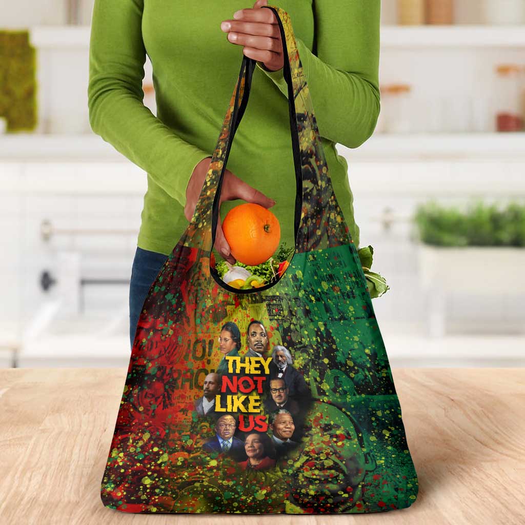 Black History Portrait Collage Grocery Bag Africa Empowering They Not Like Us Quote in Grunge Paint - African Pride