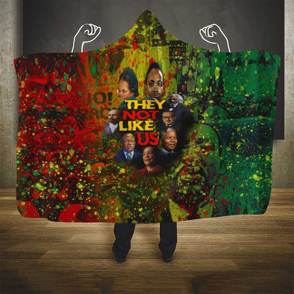 Black History Portrait Collage Hooded Blanket Africa Empowering They Not Like Us Quote in Grunge Paint - African Pride