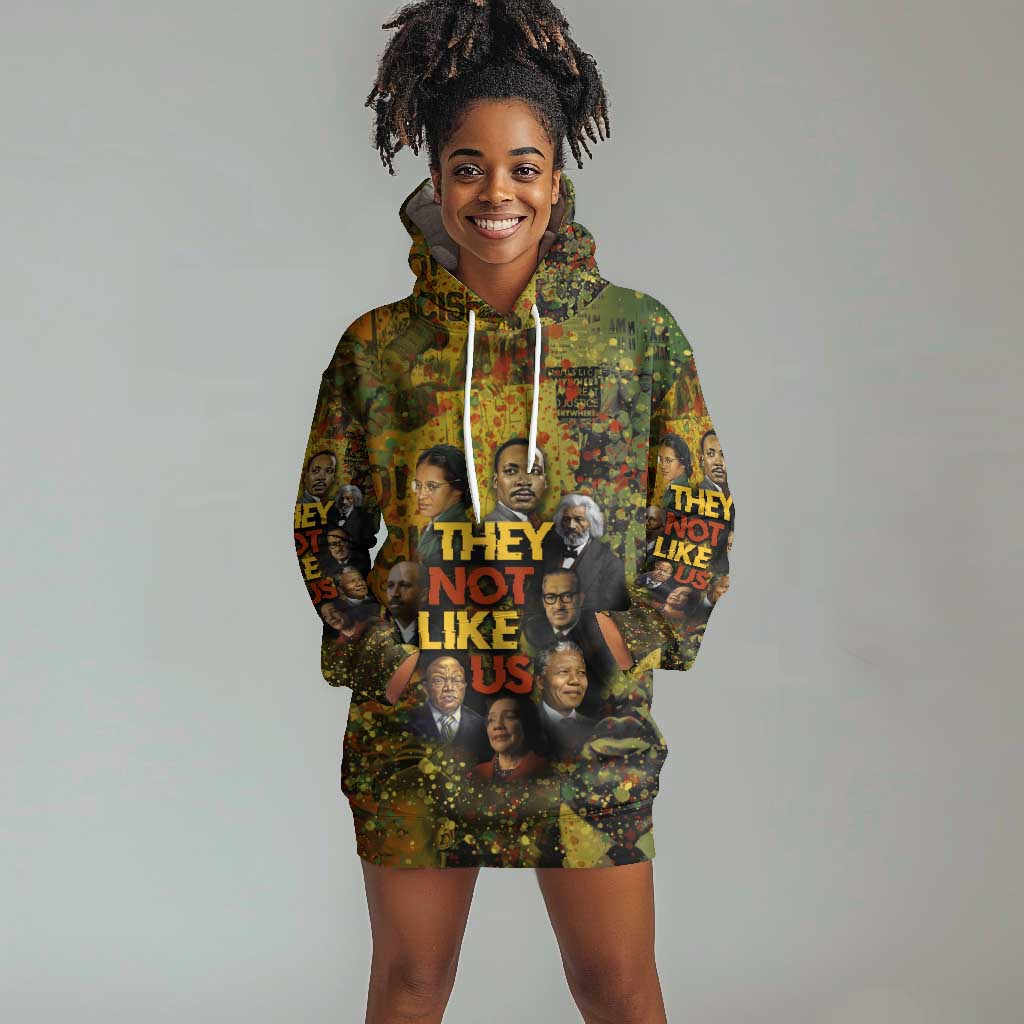 Black History Portrait Collage Hoodie Dress Africa Empowering They Not Like Us Quote in Grunge Paint - African Pride