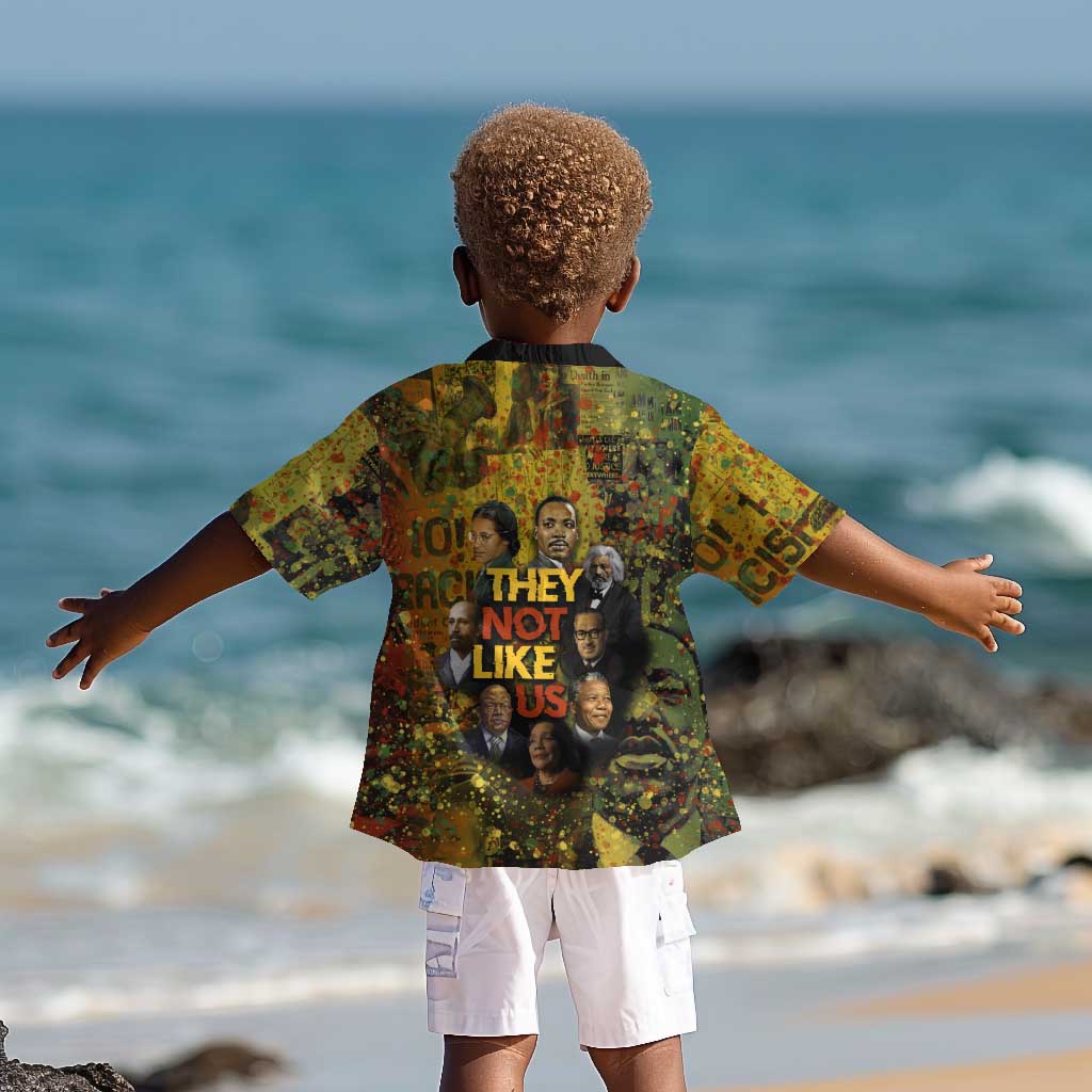 Black History Portrait Collage Kid Hawaiian Shirt Africa Empowering They Not Like Us Quote in Grunge Paint - African Pride