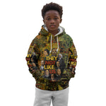 Black History Portrait Collage Kid Hoodie Africa Empowering They Not Like Us Quote in Grunge Paint - African Pride