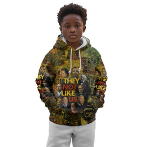 Black History Portrait Collage Kid Hoodie Africa Empowering They Not Like Us Quote in Grunge Paint - African Pride