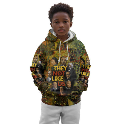 Black History Portrait Collage Kid Hoodie Africa Empowering They Not Like Us Quote in Grunge Paint - African Pride