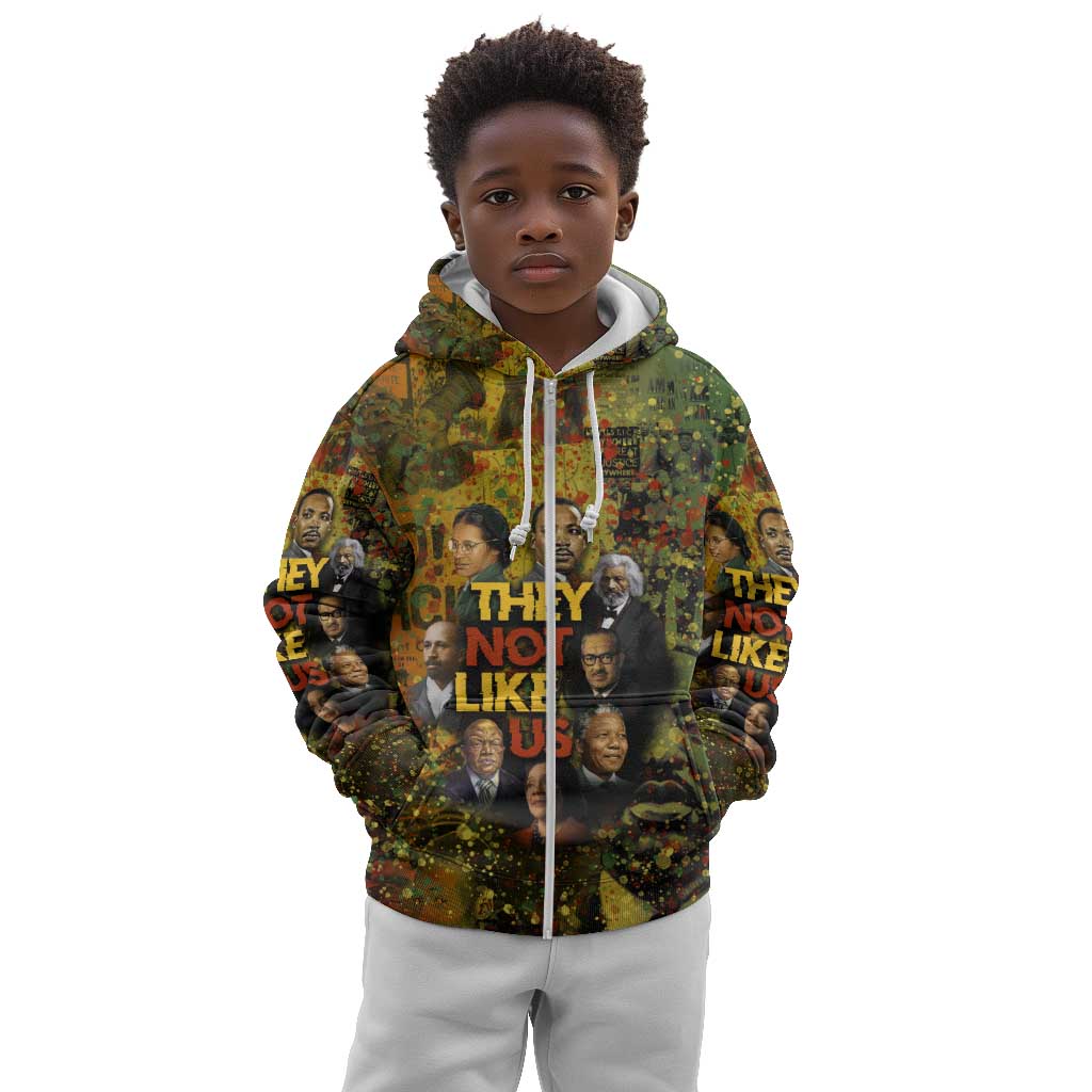 Black History Portrait Collage Kid Hoodie Africa Empowering They Not Like Us Quote in Grunge Paint - African Pride