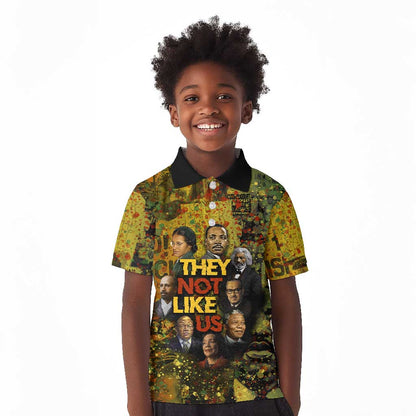 Black History Portrait Collage Kid Polo Shirt Africa Empowering They Not Like Us Quote in Grunge Paint - African Pride