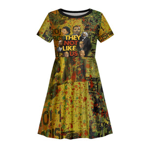 Black History Portrait Collage Kid Short Sleeve Dress Africa Empowering They Not Like Us Quote in Grunge Paint - African Pride